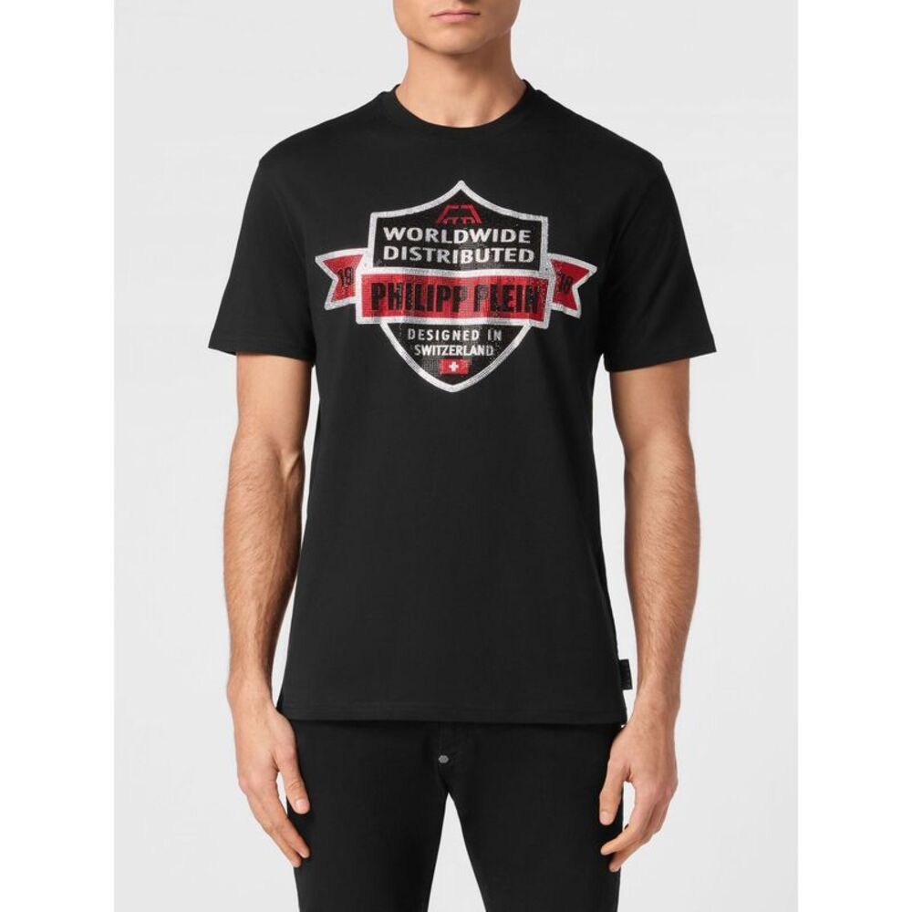 Philipp Plein Men Philipp Plein Embroidered Rhinestone Logo Cotton T-Shirt